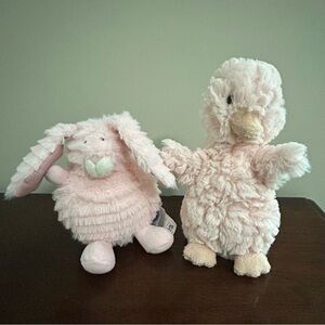 Lot of 2 Mary Meyer Pink Plush Putty Duckling & Bunny Stuffed Animals